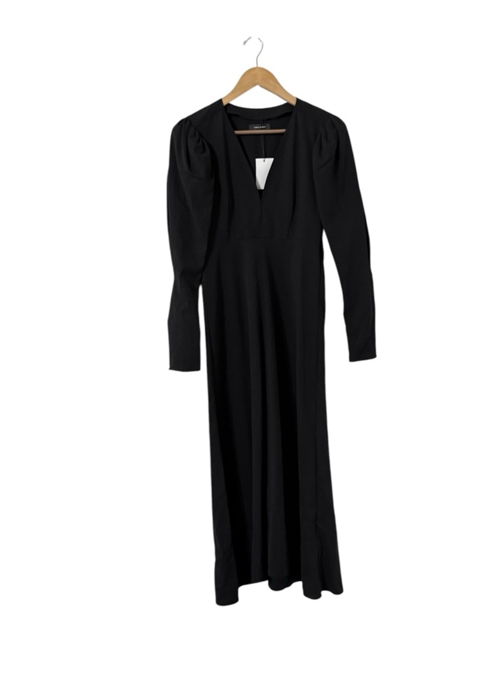 NWT ISABEL MARANT Silabi A-Line V-Neck Long Sleeve Flared Crepe Midi Black Dress - Picture 3 of 12